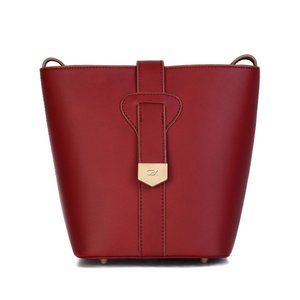 Crossbody Bag Red Italian Leather Snap Closure